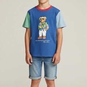 Polo Ralph Lauren Polo Bear Color Blocked Cotton Tee Boy's Sz M Blue Casual